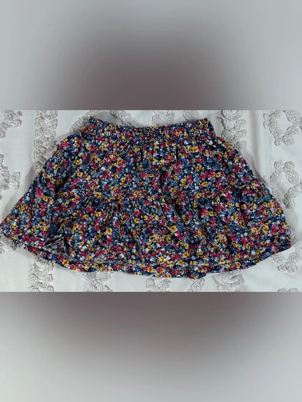 Old Navy Navy Floral Tiered Mini Skirt with Pink, Yellow and White Flowers